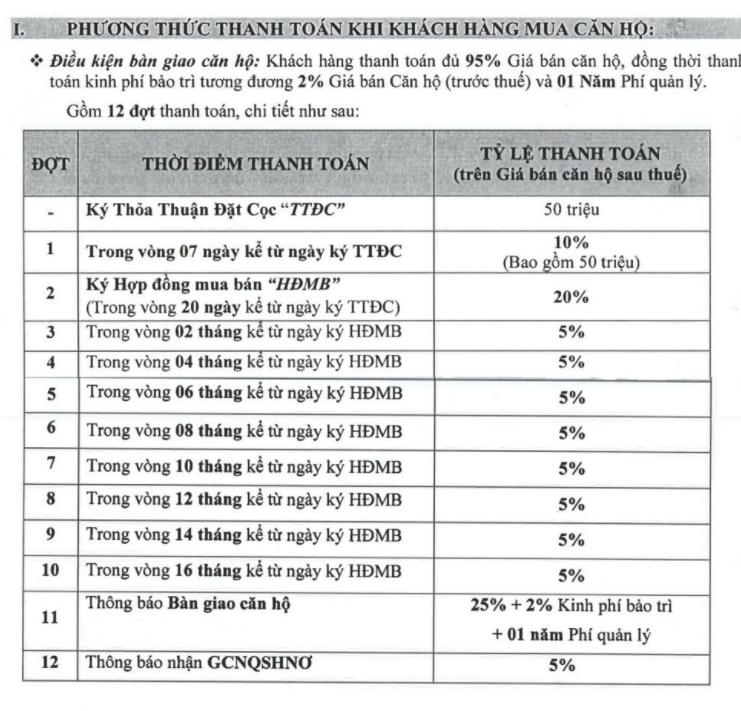 Thông tin chính sách thanh toán của dự án Khang Điền Bình Tân
